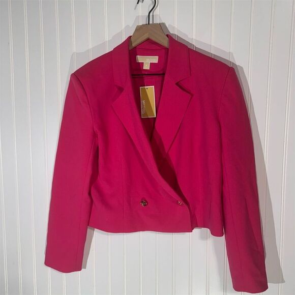 Michael Kors Electric Pink Cropped Blazer Jacket M NWT Bold Power Look Office - Picture 2 of 9